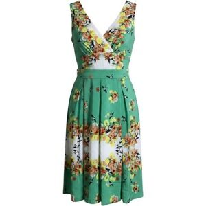 Dressbarn Women Floral Dress size4 Midi Green Cottagecore Spring Summer Pleated